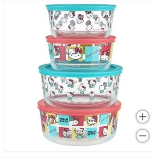 NEW Pyrex Hello Kitty 8 Piece Decorated Glass Food Storage Bowls W/ Lid …